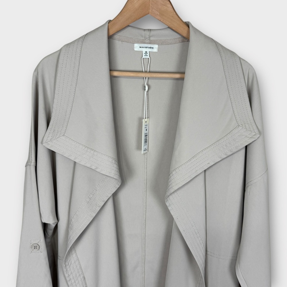 MAX STUDIO Latte Drape Front Open‎ Trench Jacket … - image 6